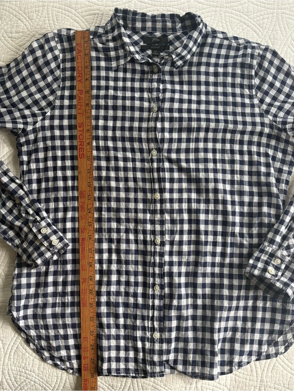 J. Crew Navy and White Gingham Button-Down Shirt - Women's Top